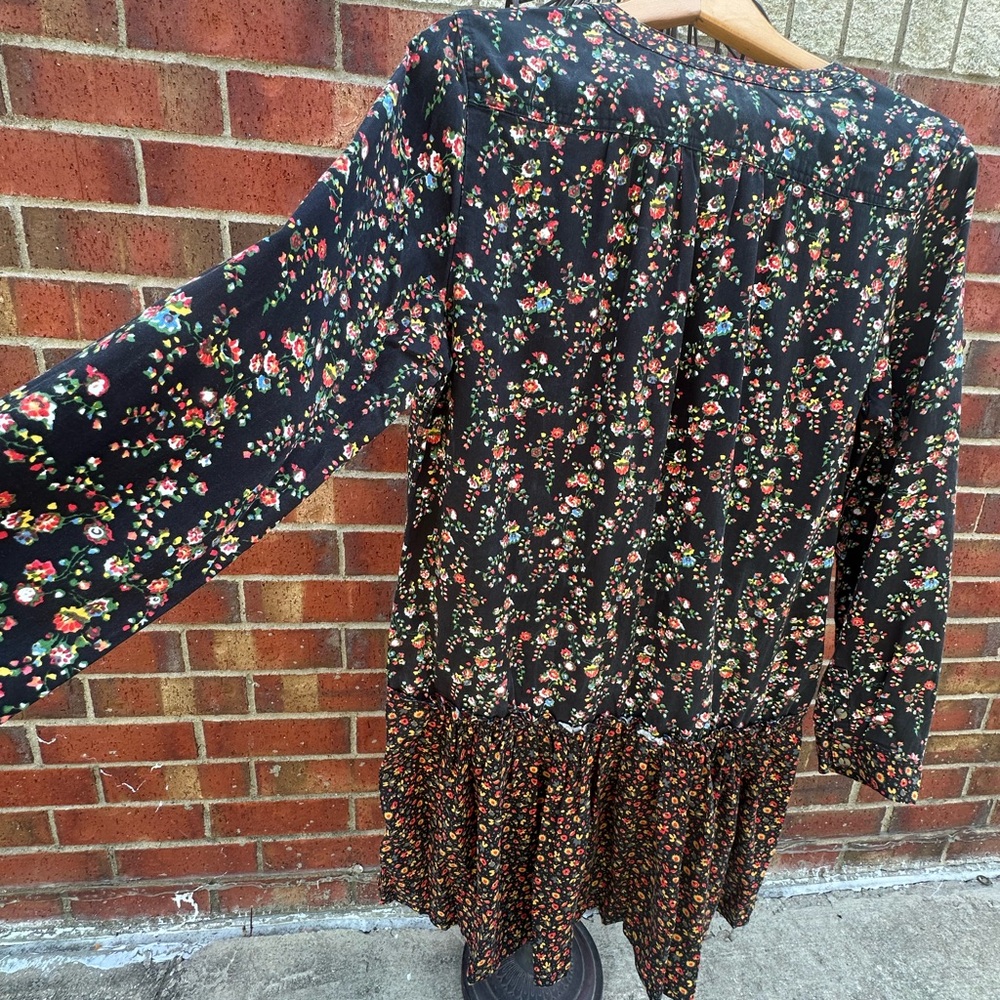 Anthropologie Black Floral Long-Sleeve Tiered Dress - Picture 10 of 16
